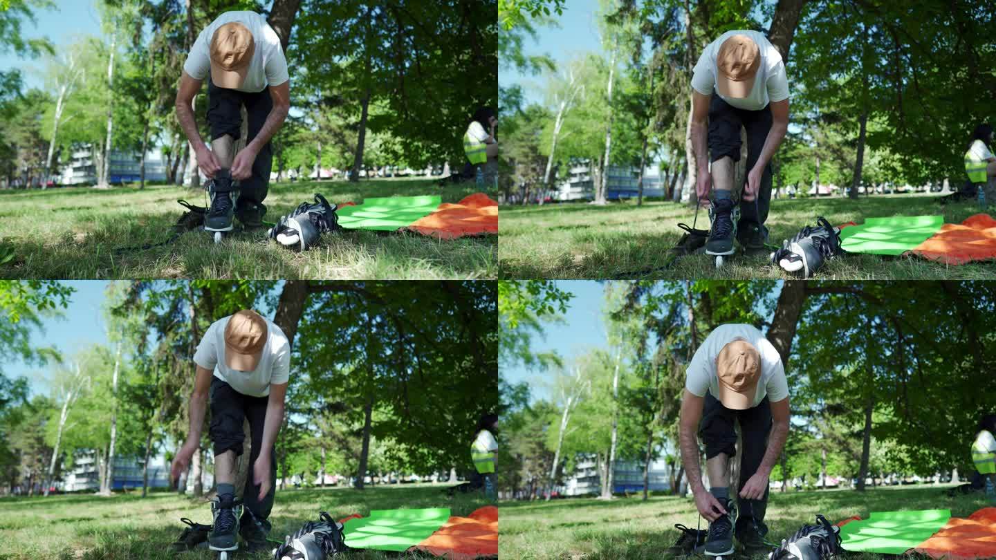 成年男子准备溜冰快乐欢快愉悦