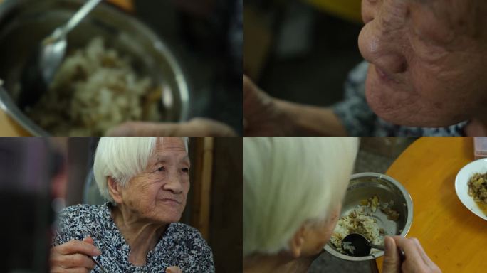 孤寡白发老人吃饭  重阳节 敬老爱老