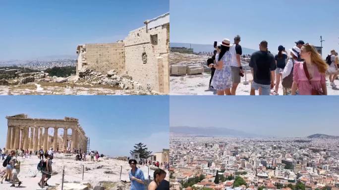 雅典风景 外国游客 帕特农神庙