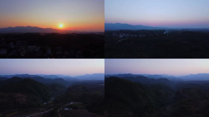 嵊州新昌镇盐帮古道朝阳夕阳山景村落炊烟