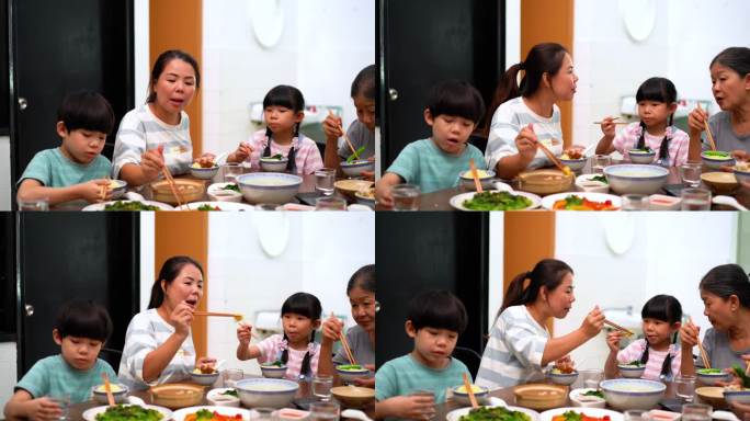 多代亚裔华人家庭一起用餐