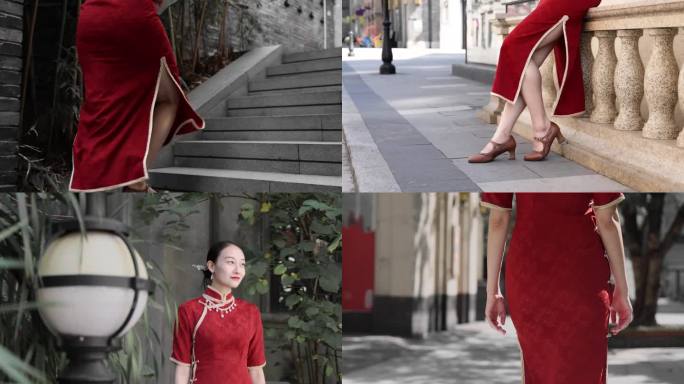 红色旗袍古风复古民国旗袍