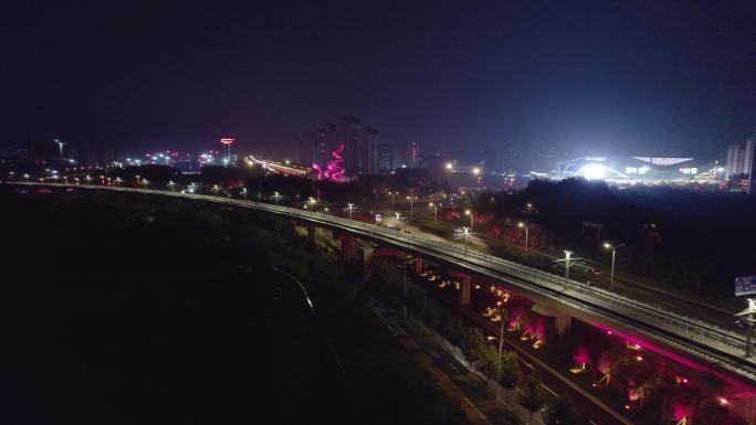 航拍长春龙翔广场夜景