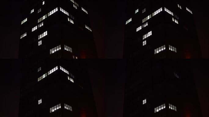 伦敦的摩天大楼。灯光熄灭，时间流逝