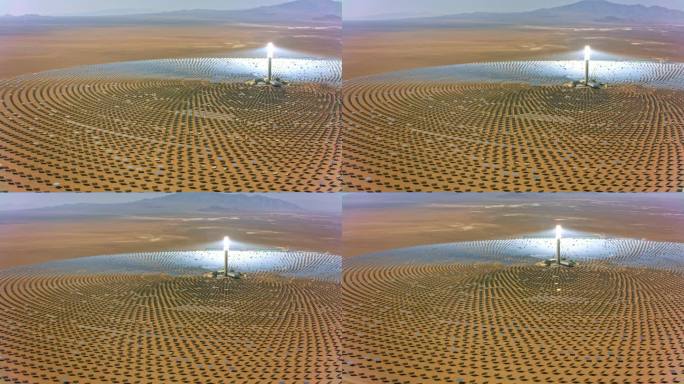 内华达州托诺帕附近Crescent Dunes Solar Energy大楼的空中反射镜