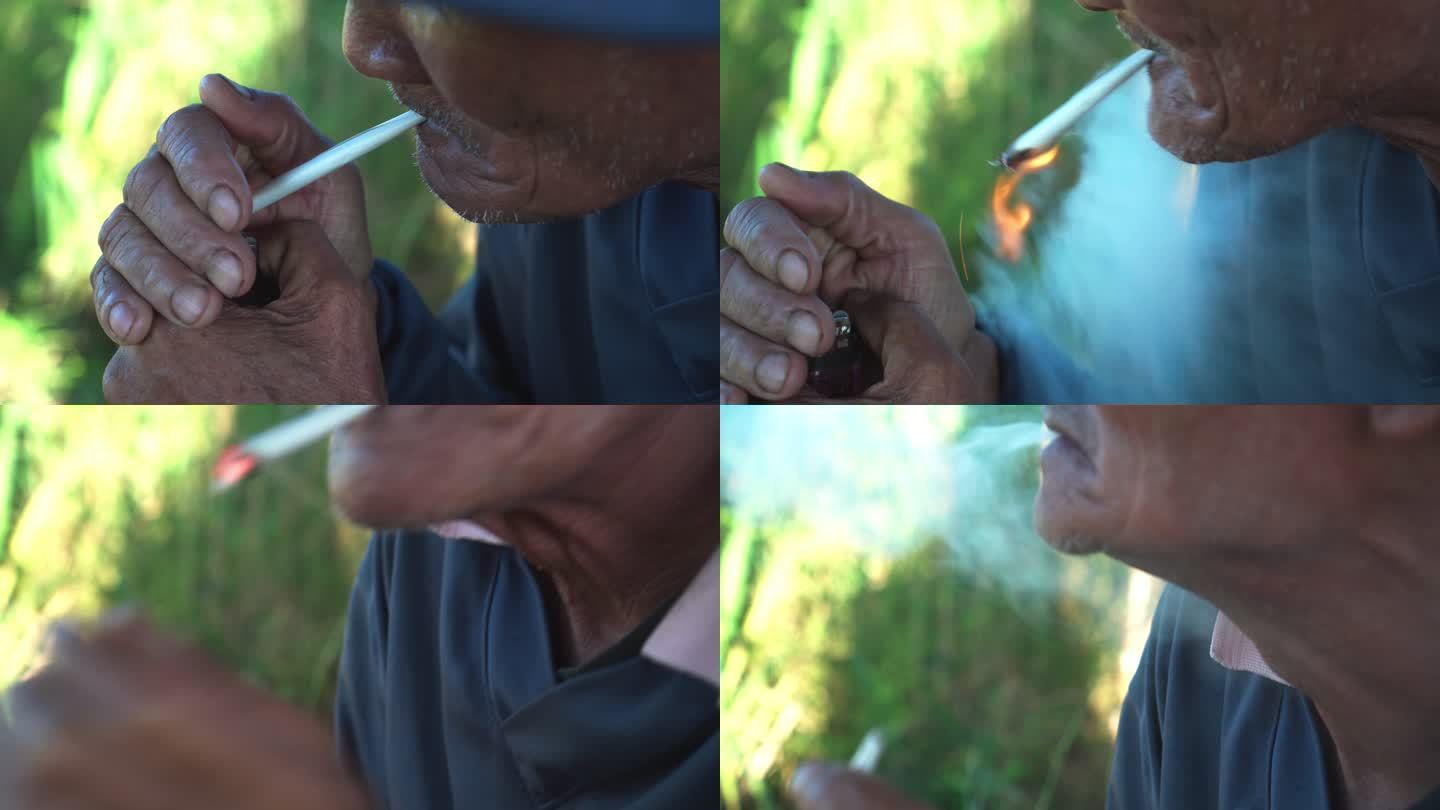 吸烟的老人吸烟的老人皮肤黝黑劳累
