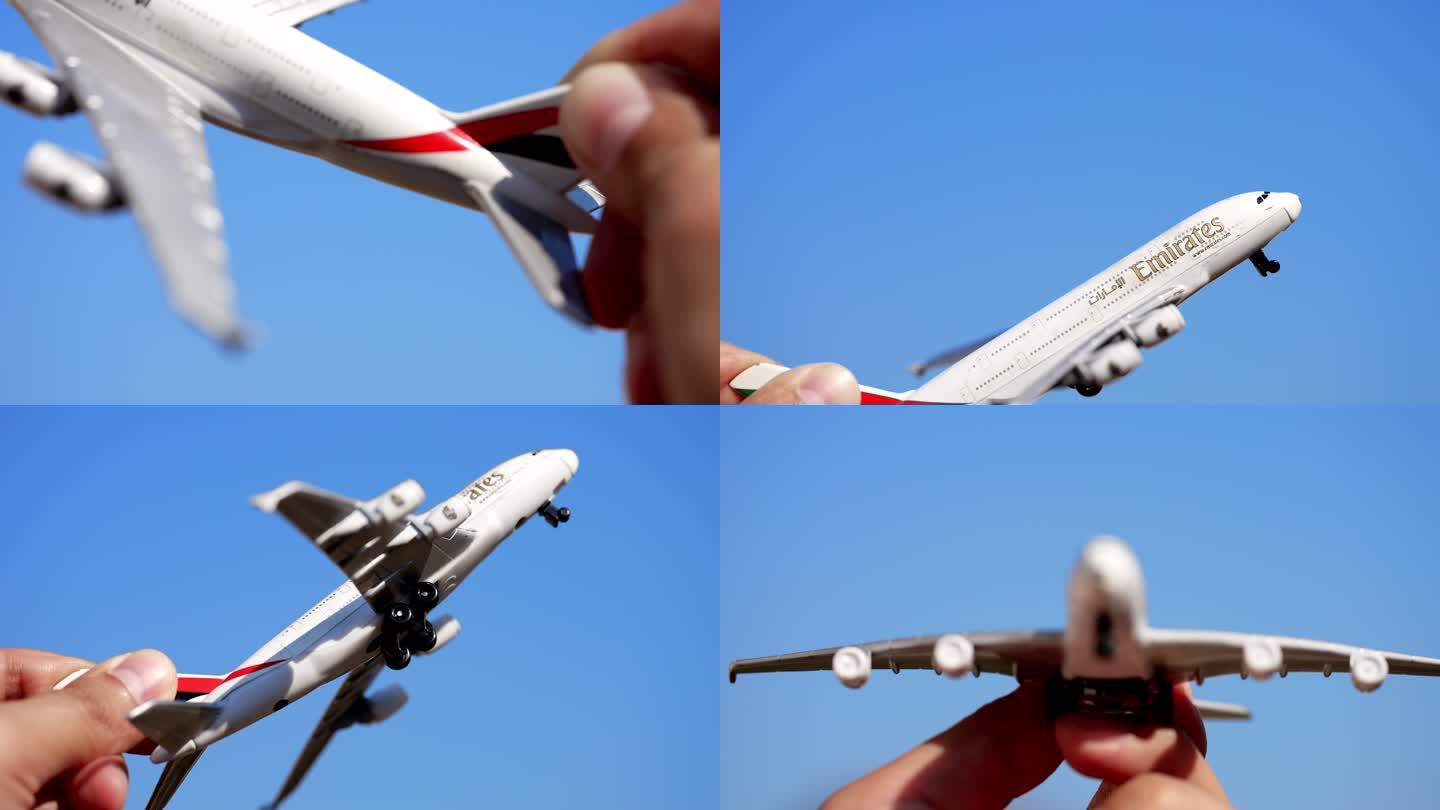 4K手持飞机模型模拟飞行升格写意空镜