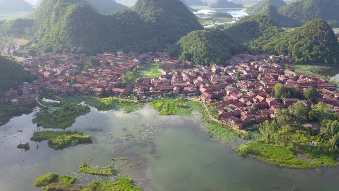 航拍云南文山普者黑景区仙人洞村