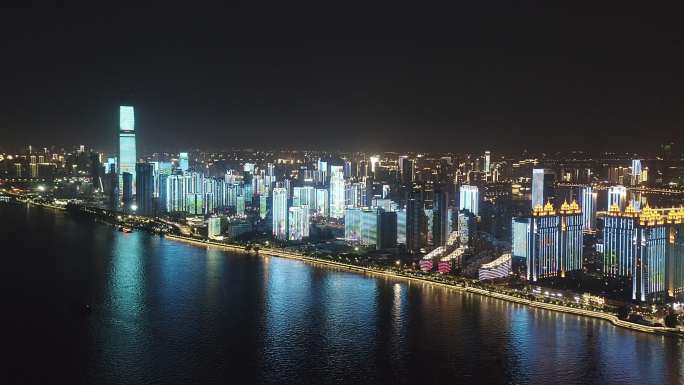 现代城市夜景湖北长江两岸城市建筑群夜景灯