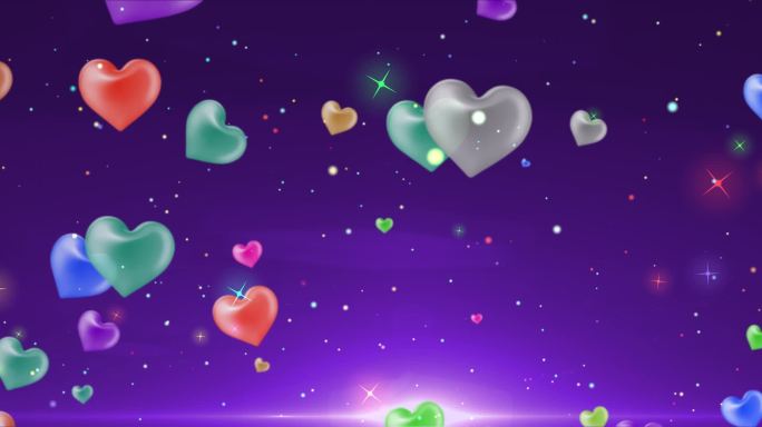 宽屏循环彩色缤纷爱心粒子星光紫色动态长屏