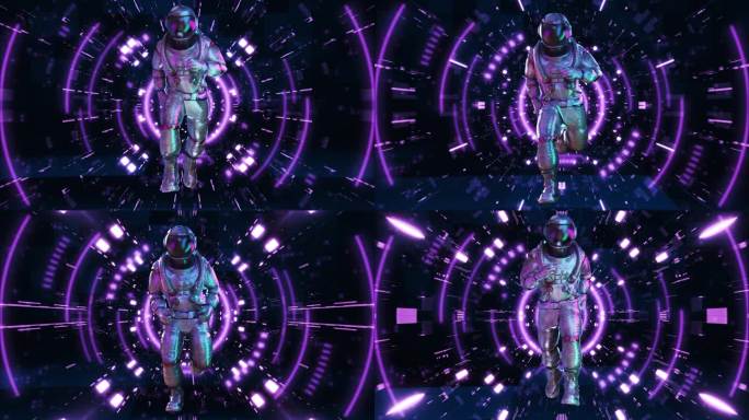 太空人奔跑赛博朋克潮流元素动态背景素材