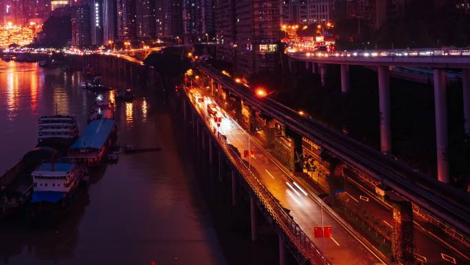 中国重庆美丽城市风景的时间倒影