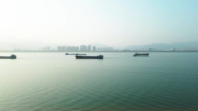 4K大江大河河运清晨航拍