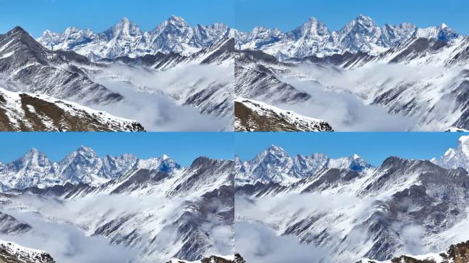 在夹金山遥望四姑娘山幺妹峰雪山风景