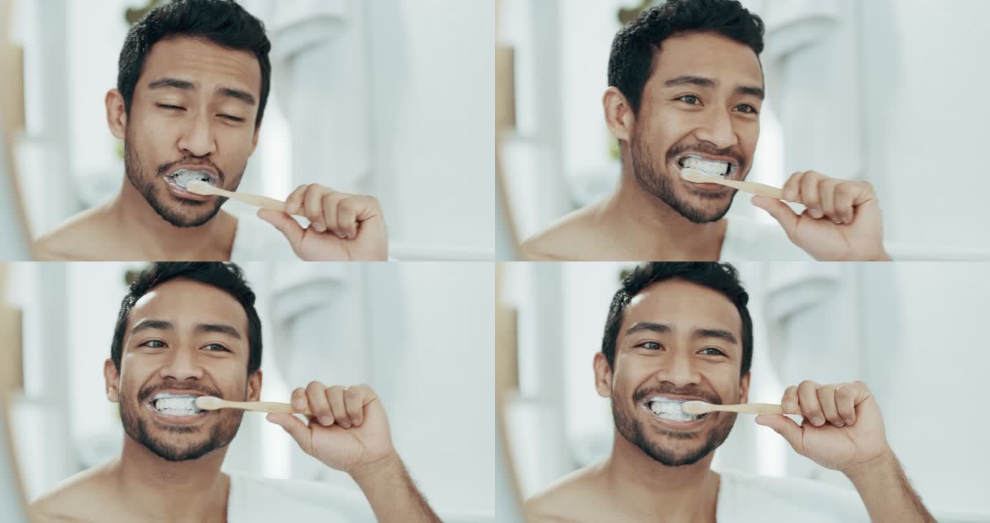 一个年轻人早上刷牙的4k视频片段