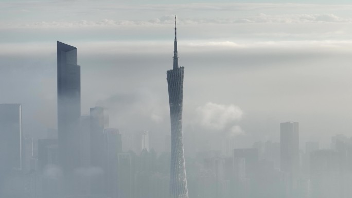 【商用4K】广州塔城市地标平流雾云海日出