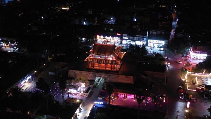 大理古城区洱海门著名旅游景点夜景