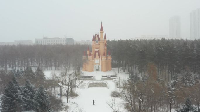 哈尔滨冬天雪景航拍