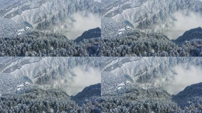 航拍峨眉山山谷雪景