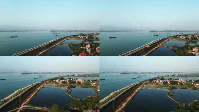 4K大江大河港口三角洲航拍渔业养殖