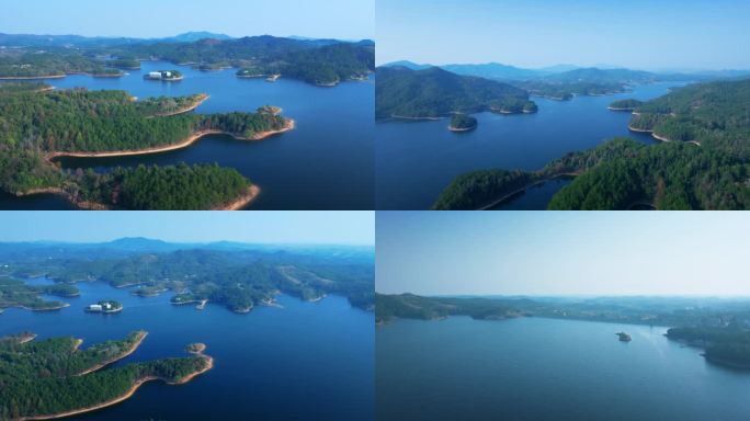 5K水库风景区航拍 红安尾斗山水库