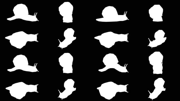 行走的蜗牛轮廓在黑色背景上。动物、野生动物、游戏、返校、3d动画、短片、电影、卡通、有机、色度键、角