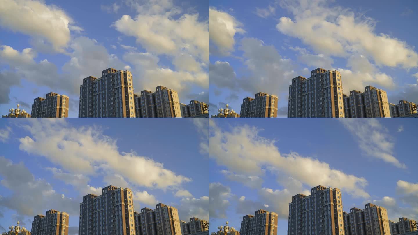 城市高楼云延时4k城市空镜蓝天白云发展