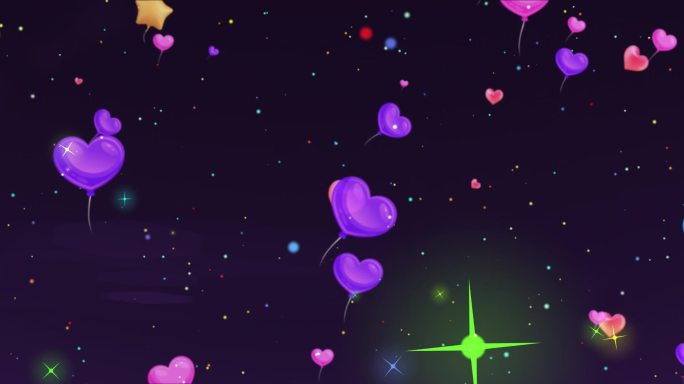 宽屏彩色缤纷爱心气球粒子星星动态长屏背景