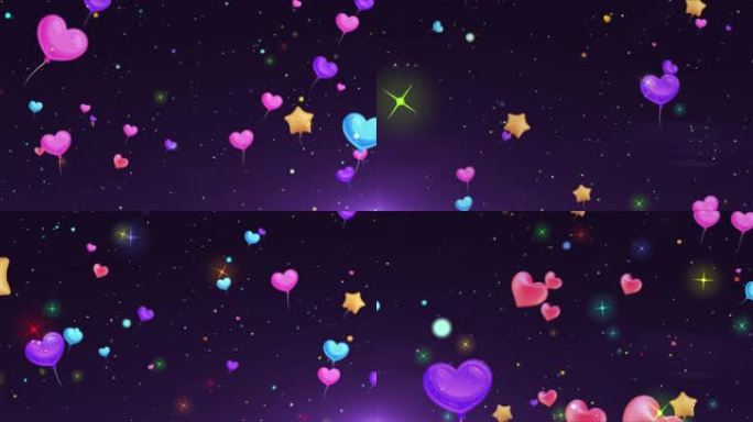 宽屏彩色缤纷爱心气球粒子星星动态长屏背景