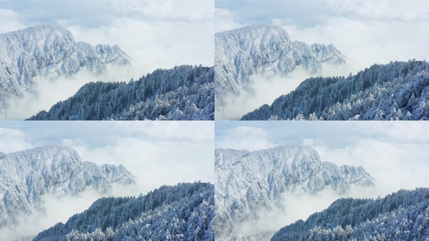 航拍峨眉山山谷雪景