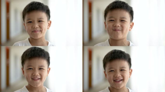 亚洲小孩微笑。牙科保健幸福与纯真的概念