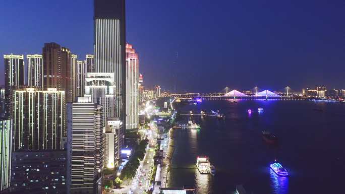 现代城市夜景湖北璀璨城市夜景闪亮灯光都市