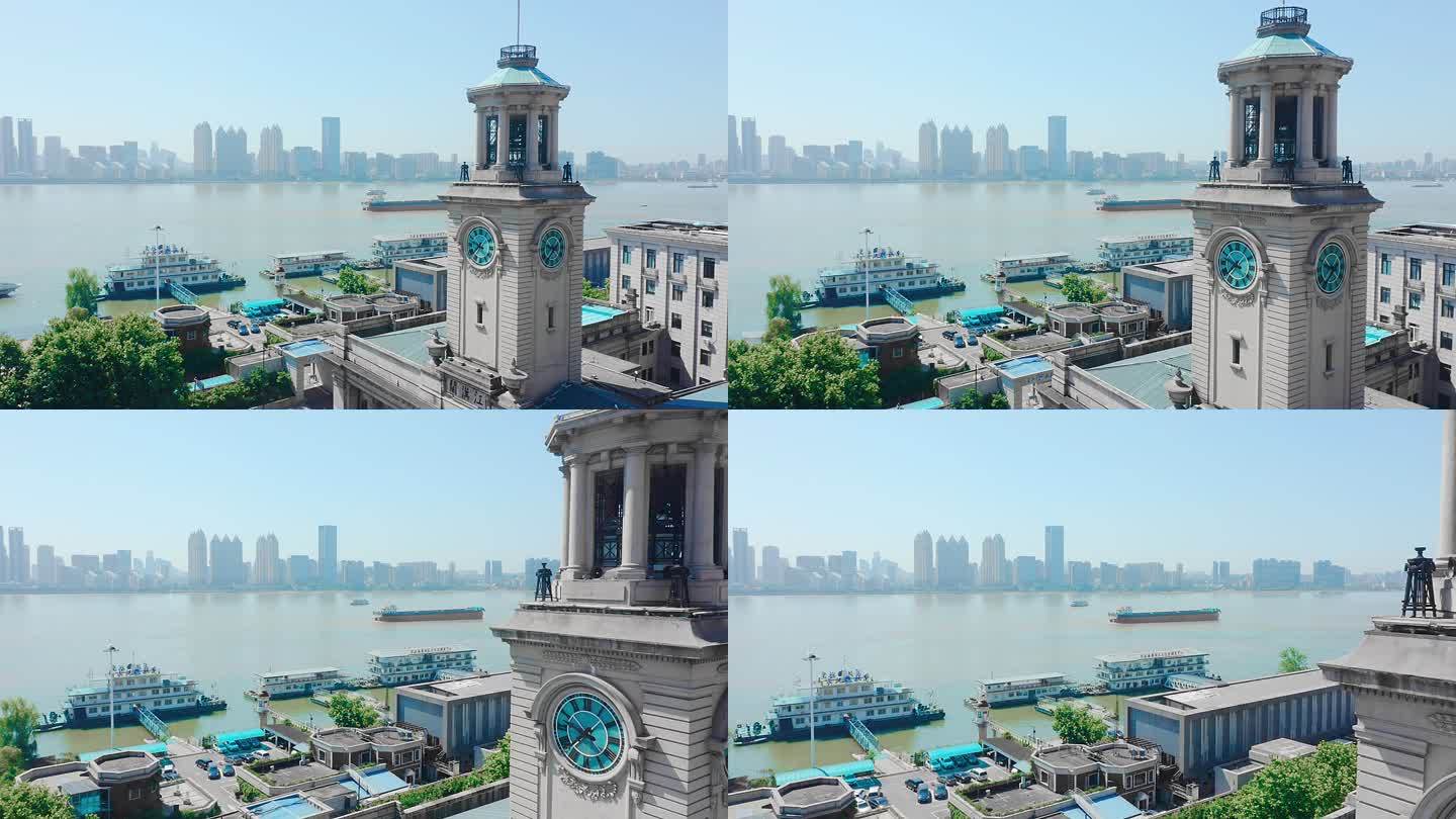 江汉海关大楼湖北省鸟瞰城市宣传钟楼
