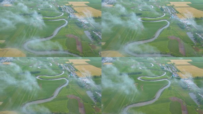 4K正版-航拍云层之下的乡村田野农田