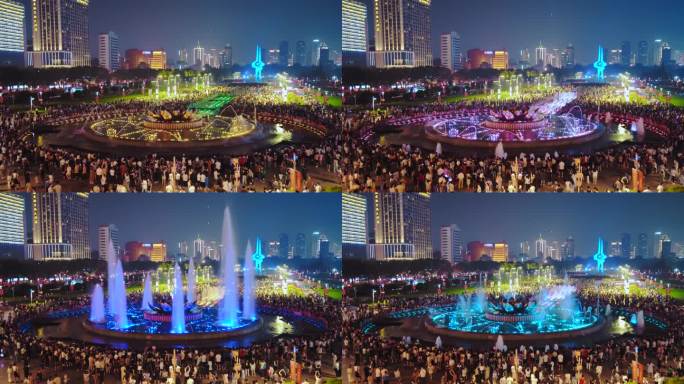 济南泉城广场喷泉表演 夜景