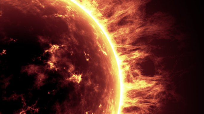 太阳表面有太阳耀斑。抽象的科学背景。