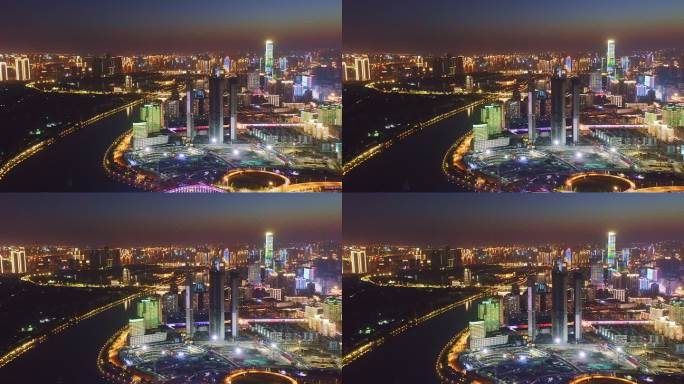 现代城市夜景湖北武汉长江两岸城市夜景灯光