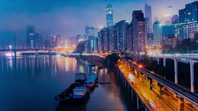 中国重庆美丽城市风景的时间倒影