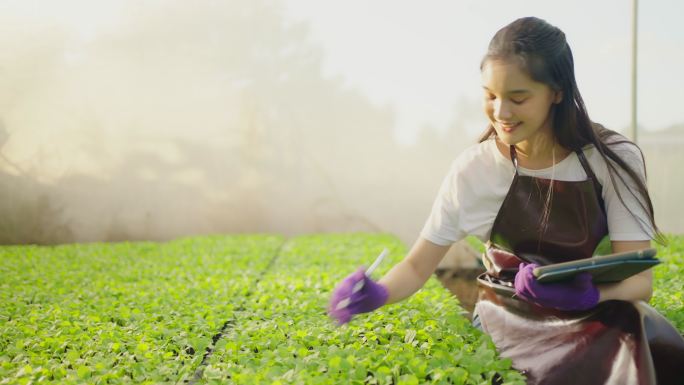 亚洲女性通过平板电脑检查病情。