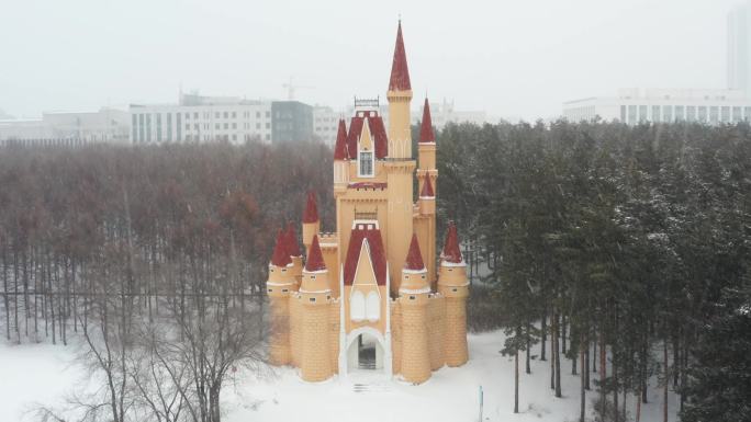 哈尔滨冬天雪景航拍