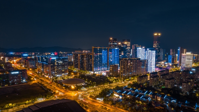杭州未来科技城航拍夜景延时