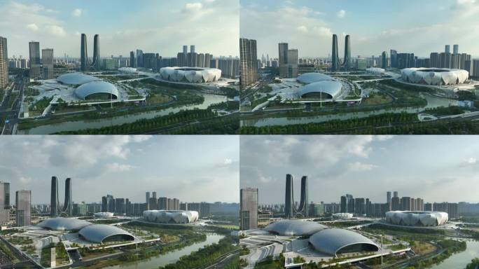 4K航拍浙江杭州奥体博览城2022亚运会