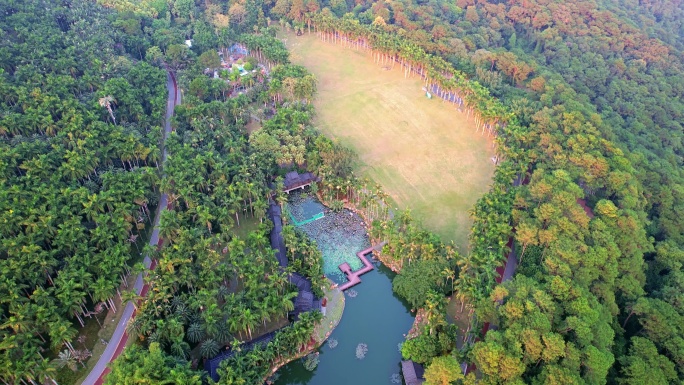 4K航拍南宁青秀山天池 大草坪 山秀坪