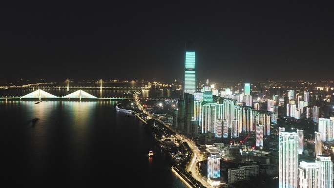 现代城市夜景湖北璀璨城市夜景闪亮灯光都市