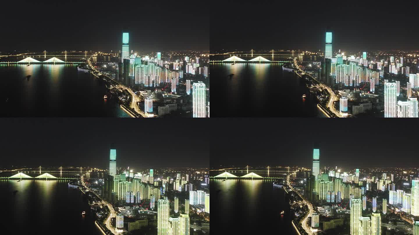 现代城市夜景湖北璀璨城市夜景闪亮灯光都市