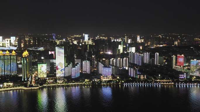 现代城市夜景湖北长江两岸城市建筑群夜景灯