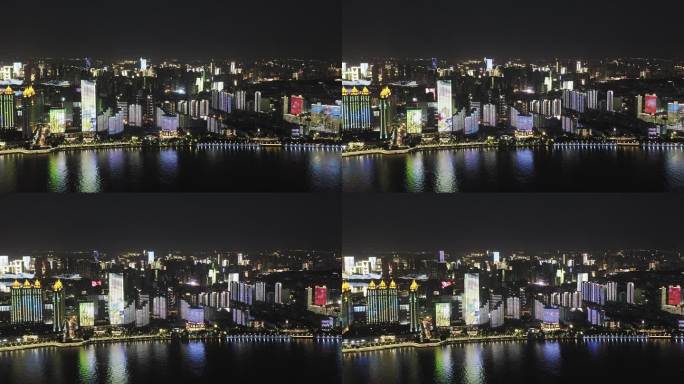 现代城市夜景湖北长江两岸城市建筑群夜景灯
