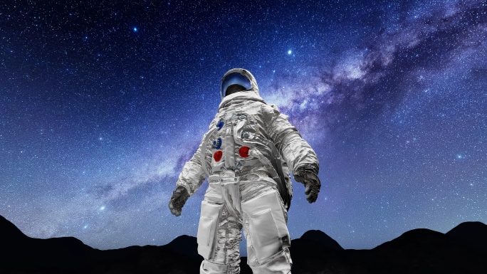 宇航员仰望星辰大海登月4K超高清意境创意