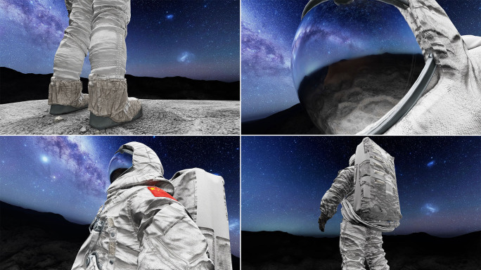 宇航员仰望星辰大海登月4K超高清意境创意
