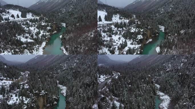 航拍帕隆藏布江河谷雪景